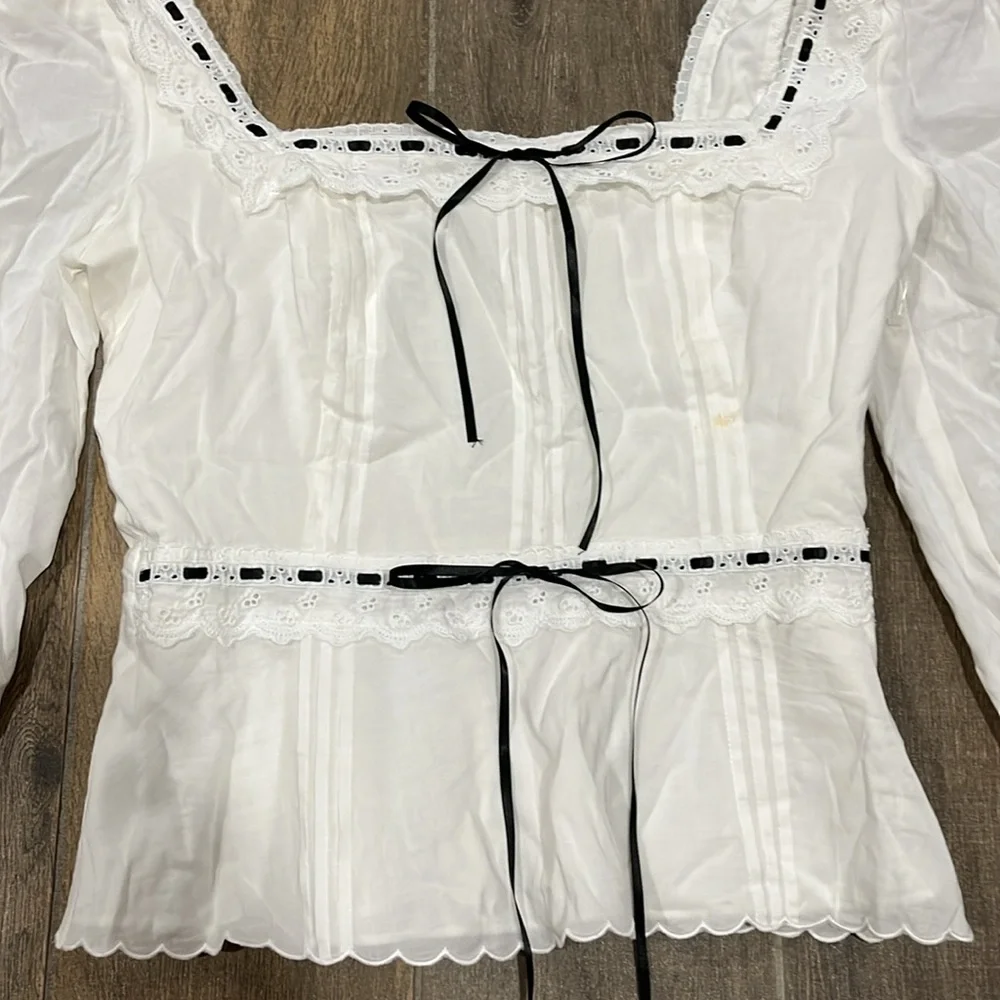 NEW! Reformation Haisley Long Sleeve Lace Bow Top Size 6 - Picture 6 of 10